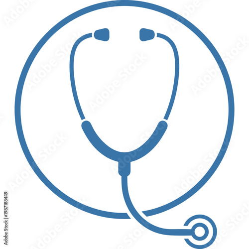 A stethoscope lies within a circle on a medical illustration