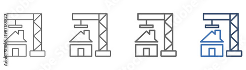 
outline icon set construction with crane  and building design