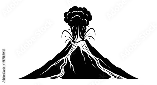 Volcano Eruption Black Silhouette