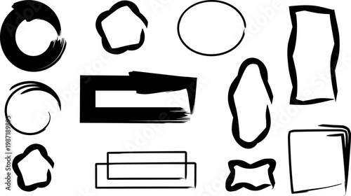 A collection of various black and white abstract shapes on a clean background