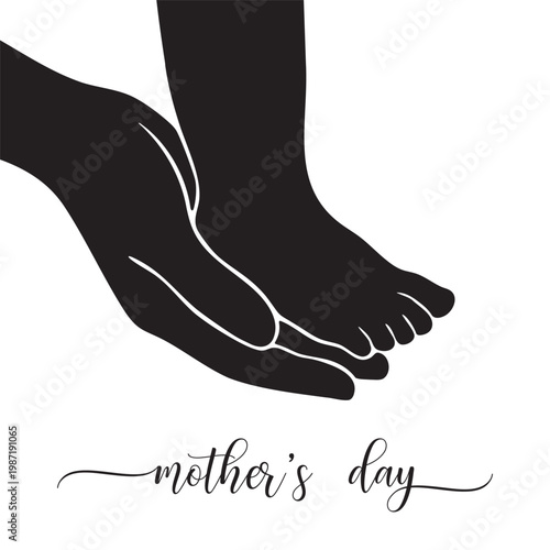 Mother child feet care love silhouette vector illustration