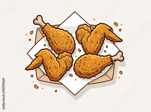 Crispy Fried Chicken Pieces in Takeout Box Illustration
