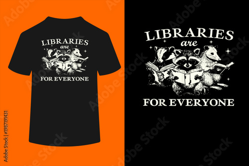 Retro Libraries are for Everyone Racoon Reading Book Lover T-Shirt

