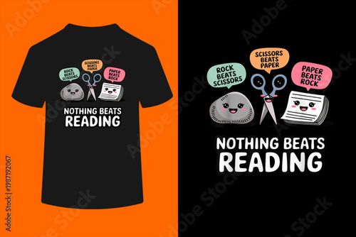 Nothing Beats Reading Rock Paper Scissors Funny Book Lover T-Shirt
