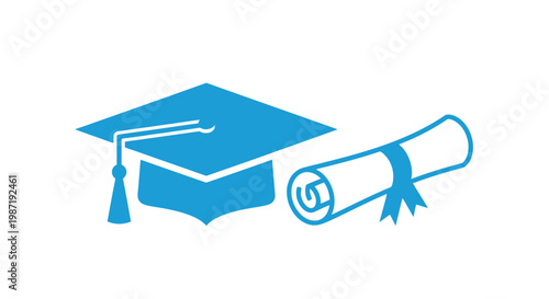 Graduation Cap and Diploma Icon.