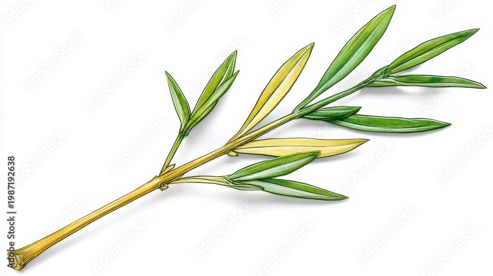 Fototapeta premium Detailed Illustration of a Vibrant Green Bamboo Stem and Leaves