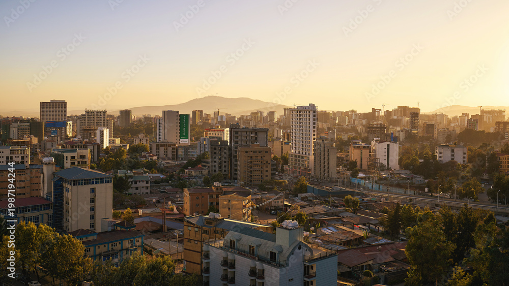 Φωτογραφία Cityscape of Addis Ababa city at sunset