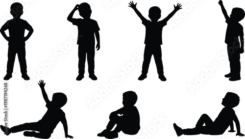 Silhouette illustrations of children in various poses and actions