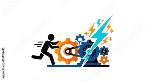 Man Running from Overloaded Machine