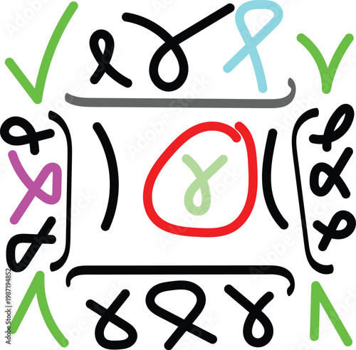 Abstract doodle art a collection of scribbled shapes and symbols in various colors