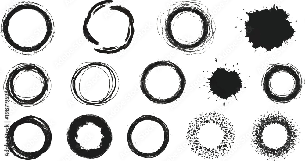 Εκτύπωση καμβά Round grunge frame collection with ink texture