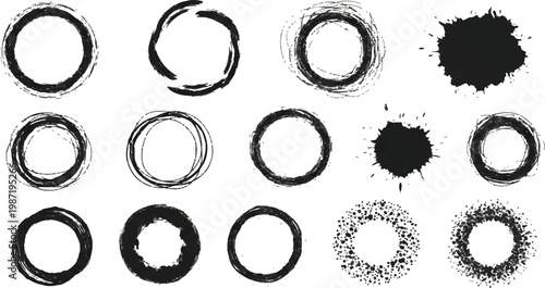 Fényképezés Round grunge frame collection with ink texture