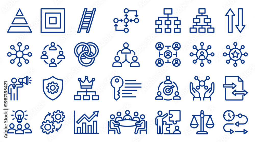 Fototapeta premium Collection of business strategy icons representing planning teamwork and success in a professional setting