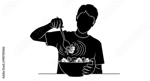 Man eating cereal for breakfast.