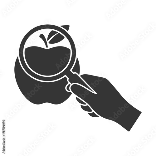 ルーペを持つ手のシルエットアイコン　林檎