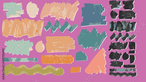 Set of Grunge elements for social media. Paintbrush, brush strokes templates. Design rectangle text boxes or speech bubbles. Vector dirty distress texture banners for social networks story and posts.