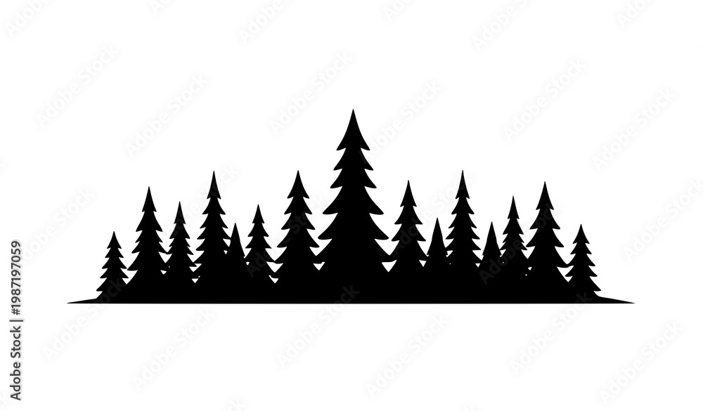 Obraz premium Minimalist pine tree silhouettes vector simple conifer forest line black icon set