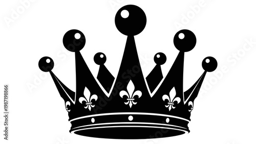 Black Crown Icon with Fleur-de-lis Ornaments - Royal Symbol of Power and Authority