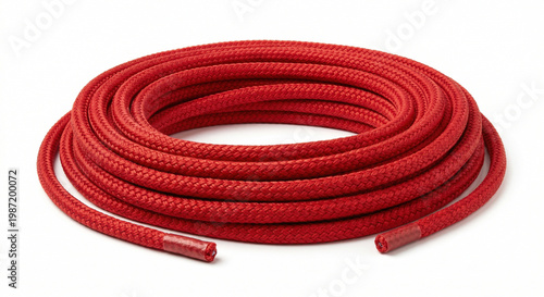 Coiled red rope with metal ends isolated on white background