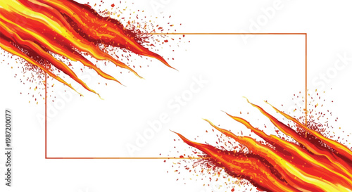 A vibrant and dynamic illustration of flames and sparks forming a rectangular frame on a white background for commercial design use.