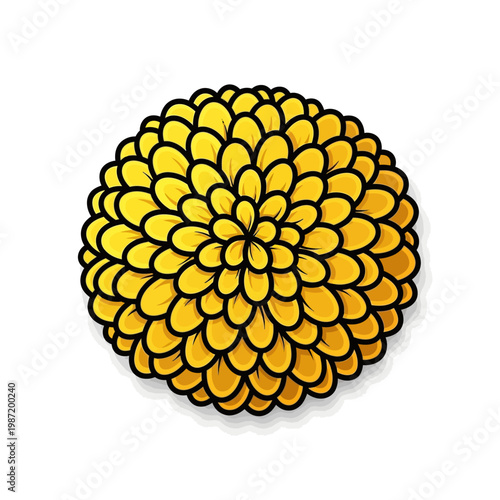 A vibrant illustration of a spherical flower composed of numerous small petals