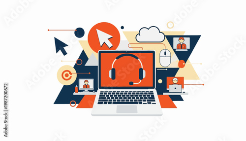 Professional Employee Celebrating Labour Day while Working Remotely using Laptop and Headset