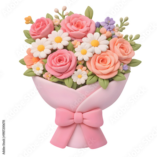 Flowers bouquet, bouquet flower, 3D bouquet, bouquet transparent background, pink roses bouquet 