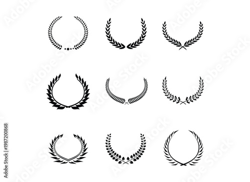 Bilde på lerret Set of green silhouette laurel foliate wreaths