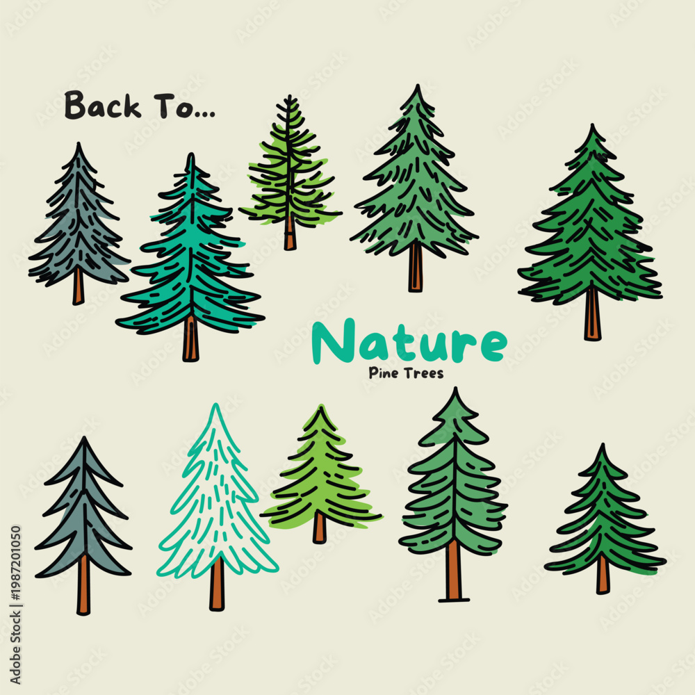 Obraz premium Pine Tree Pattern Vector with Simple Forest Elements Seamless Design