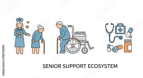 Elderly care support system team helping.