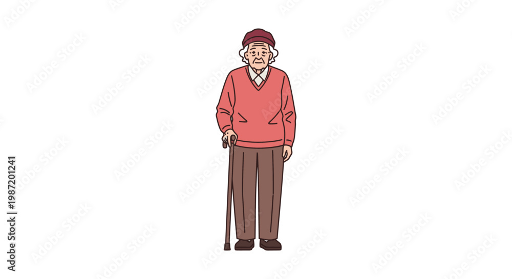 Fototapeta premium Elderly man standing with cane slowly.