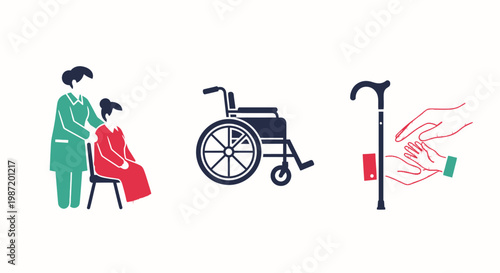 Healthcare worker helping disabled patient.