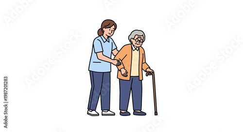 Nurse helping elderly woman walk.