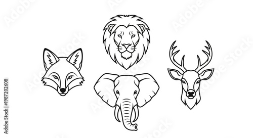 Wild animal heads in black lines.