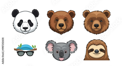 Cute animal faces in cartoon style.