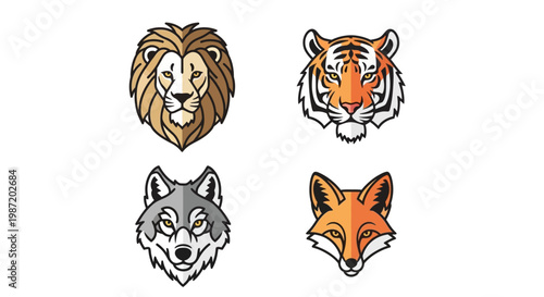 Cartoon animal heads in profile.