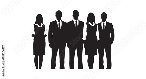 Business people vector silhouette. group of businessmen and businesswomen standing together. corporate team illustration.