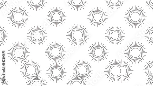 Seamless pattern of simple sunburst designs on white background for decoration