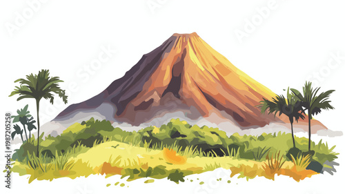 Volcanoes National Park. Volcanoes National Park hand drawn watercolor illustration on white background