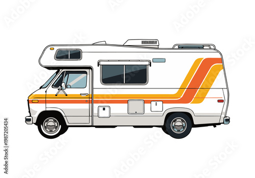 Retro style motorhome with orange stripes illustration