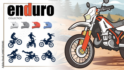 Enduro dirt bike, helmet, and stickers vector