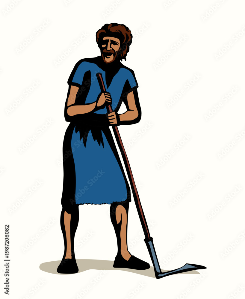 Fototapeta premium Vector drawing. A man with an old scythe