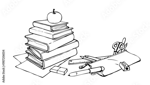 Vector school still life. A stack of books