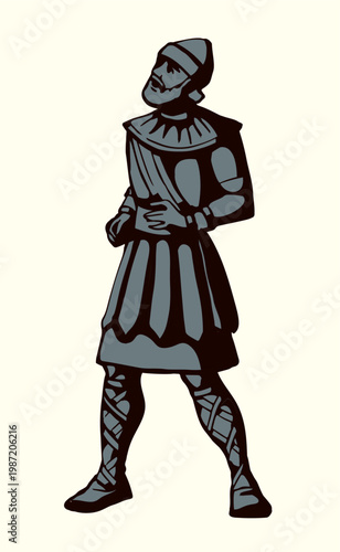 Vector drawing. The king looks at the youths in the oven