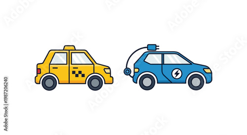 Yellow Taxi and Blue Electric Cars.