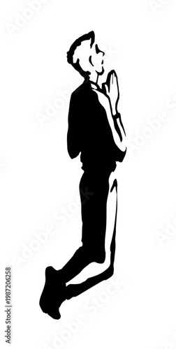 Vector drawing. Adult praying man
