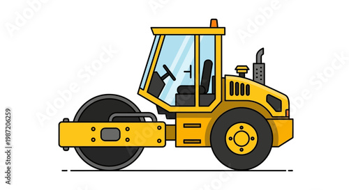 Yellow Road Roller Construction Vehicle Machine.
