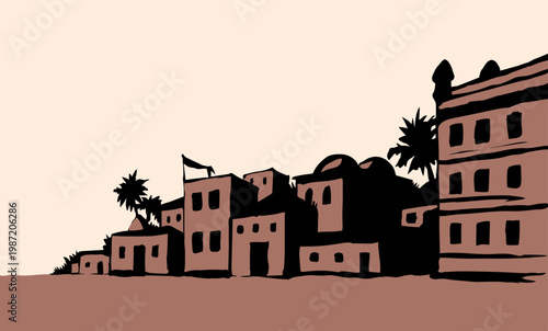 Ancient Arabic city. Vector drawing
