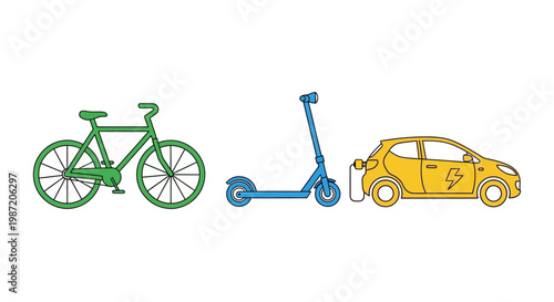 Bicycle next to scooter and car.