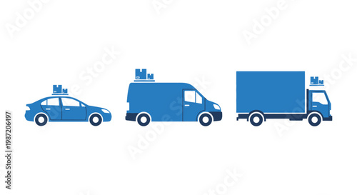 Blue emergency response vehicle fleet icons.